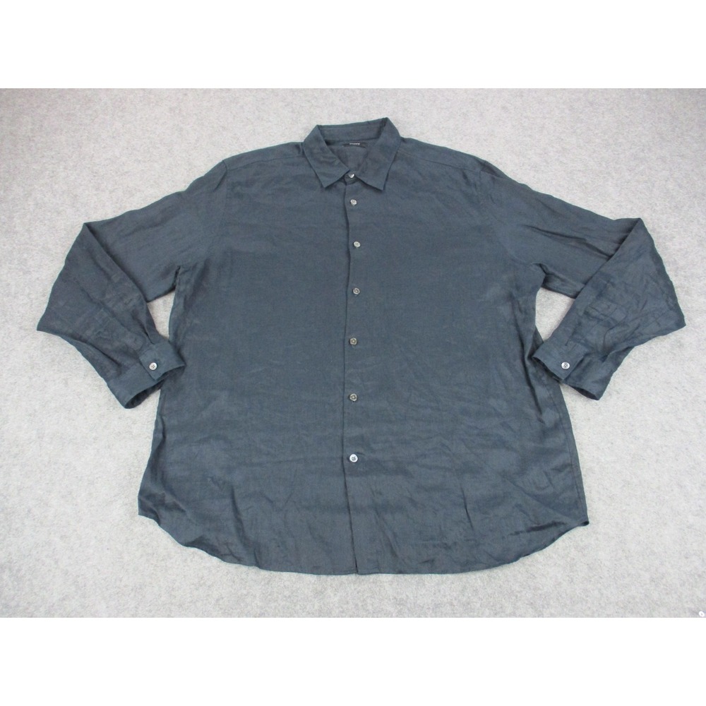 Theory Shirt Mens 2XL XXL Blue Linen Button Up Long Sleeve Relaxed Lightweight